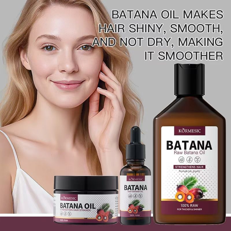 KORMESIC 3pcs Batana Hair Care Set – Hair Essential Oil, Hair Wax, Shampoo + Moisturizing & Softening Care Serum frizz control and shine Repairs damaged hair Enhances hair resilience