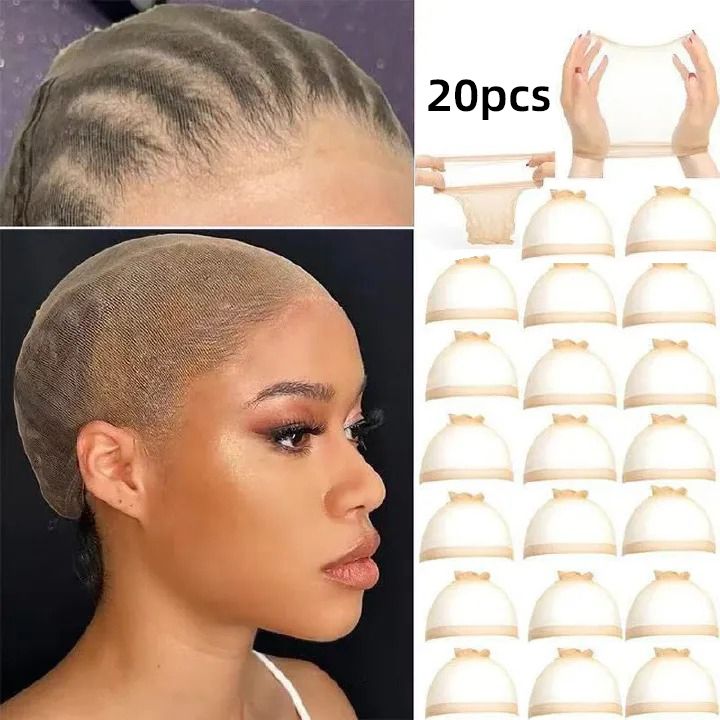 20 Pcs Stocking Wig Caps, Light Brown Stocking Caps For Wigs, Stretchy Nylon Wig Caps for Women, Girls, Kids