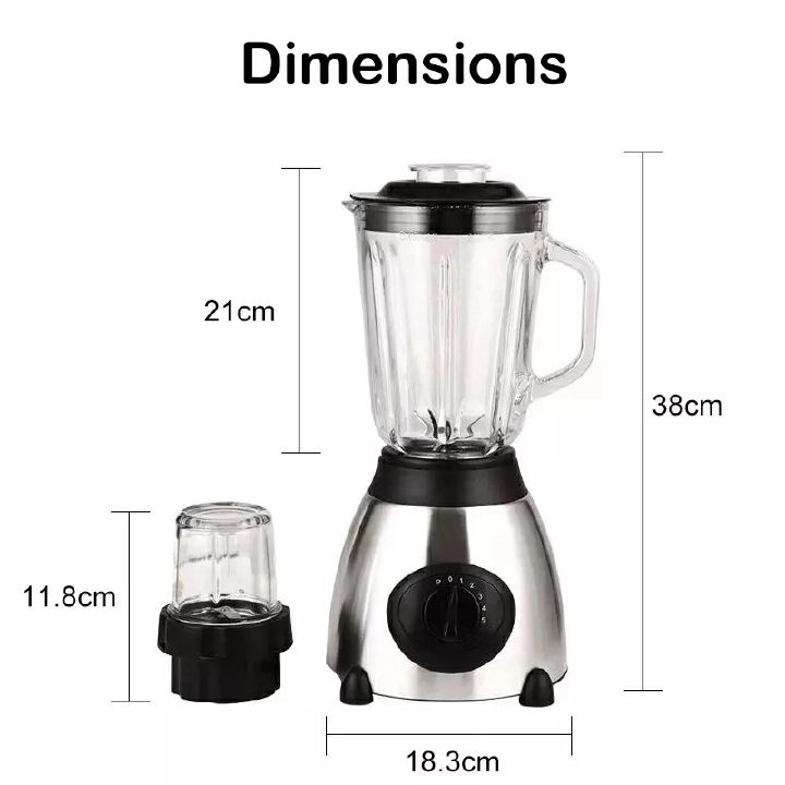 Vitron VB-Y66 Blender Powerful 2 In 1 with grinder and 1.5L unbreakable Glass Jar - 1.5L Black 1.5L