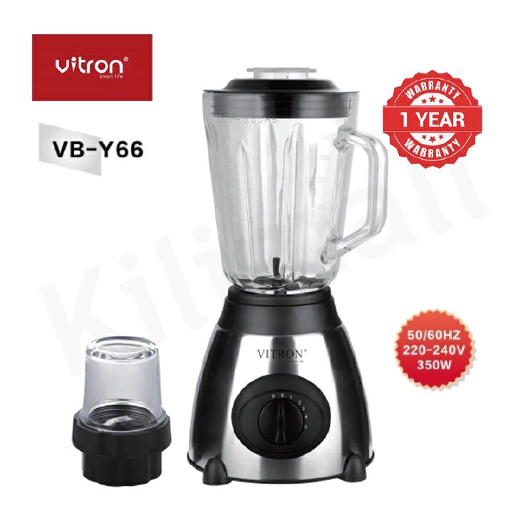 Vitron VB-Y66 Blender Powerful 2 In 1 with grinder and 1.5L unbreakable Glass Jar - 1.5L Black 1.5L
