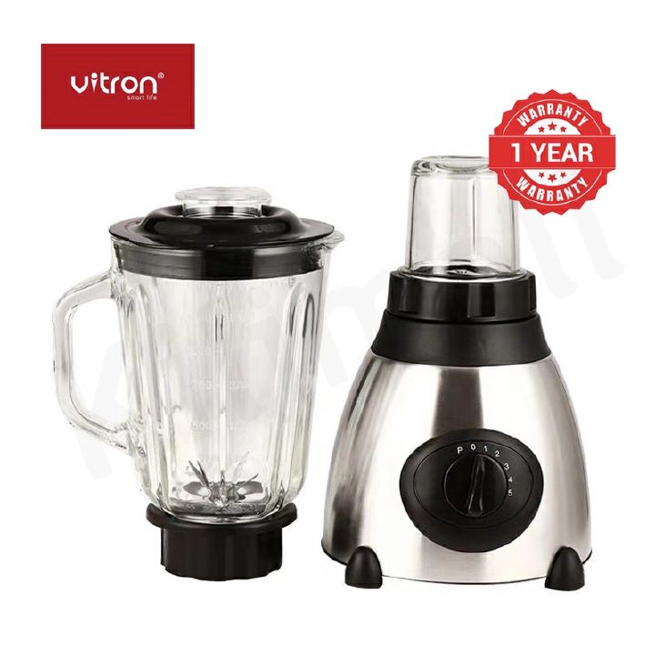 Vitron VB-Y66 Blender Powerful 2 In 1 with grinder and 1.5L unbreakable Glass Jar - 1.5L Black 1.5L
