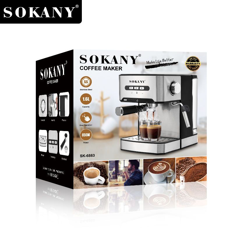 1.6L Sokany Espresso Coffee Maker SK-6863 850W Stainless Steel
