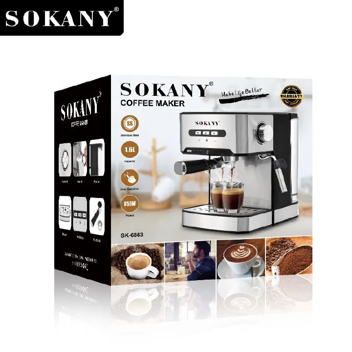 1.6L Sokany Espresso Coffee Maker SK-6863 850W Stainless Steel