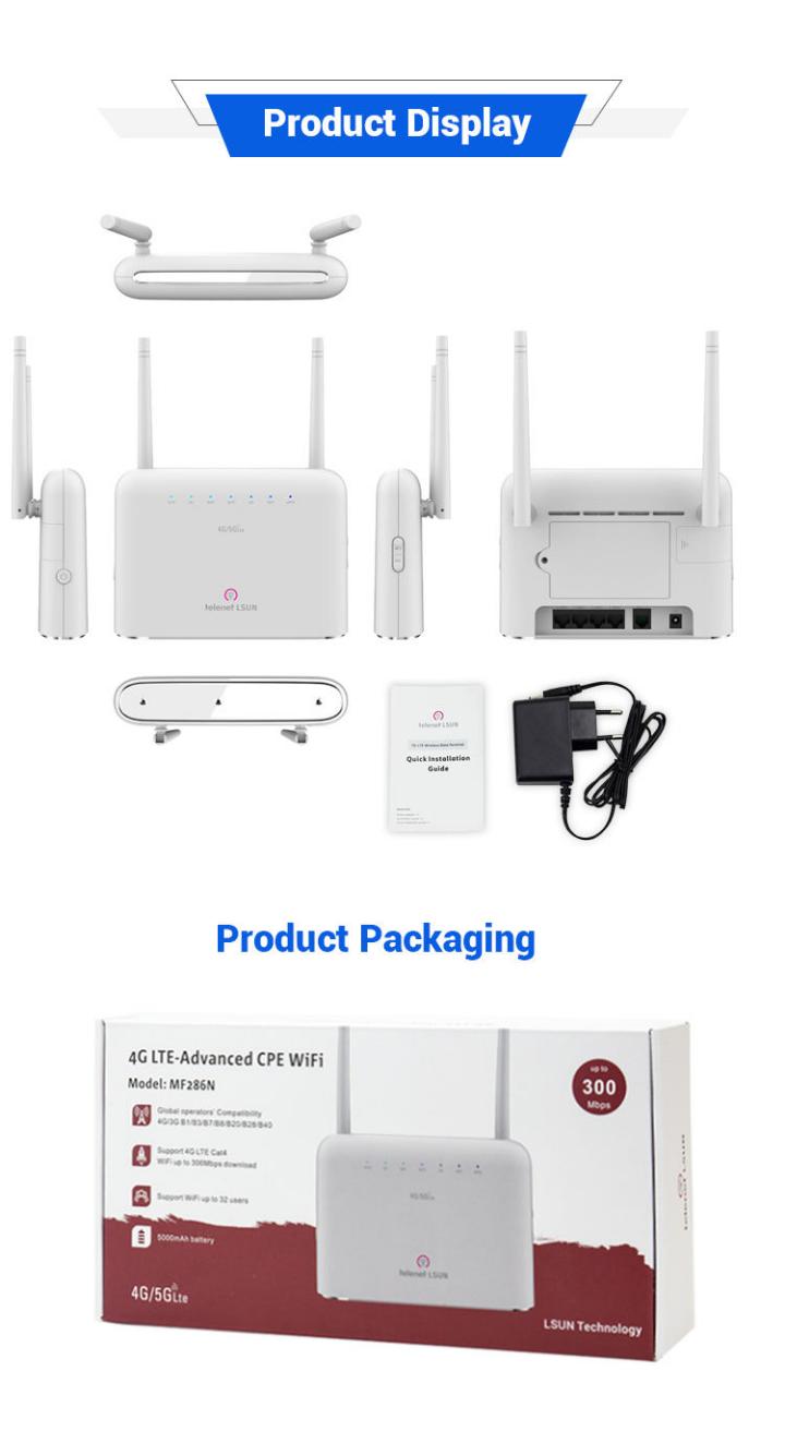 Telenet LSUN MF286N 4G 5G LTE CPE Router with 5000mAh battery cat4 300M 4G 5G Wireless mobile wifi router modem gateway