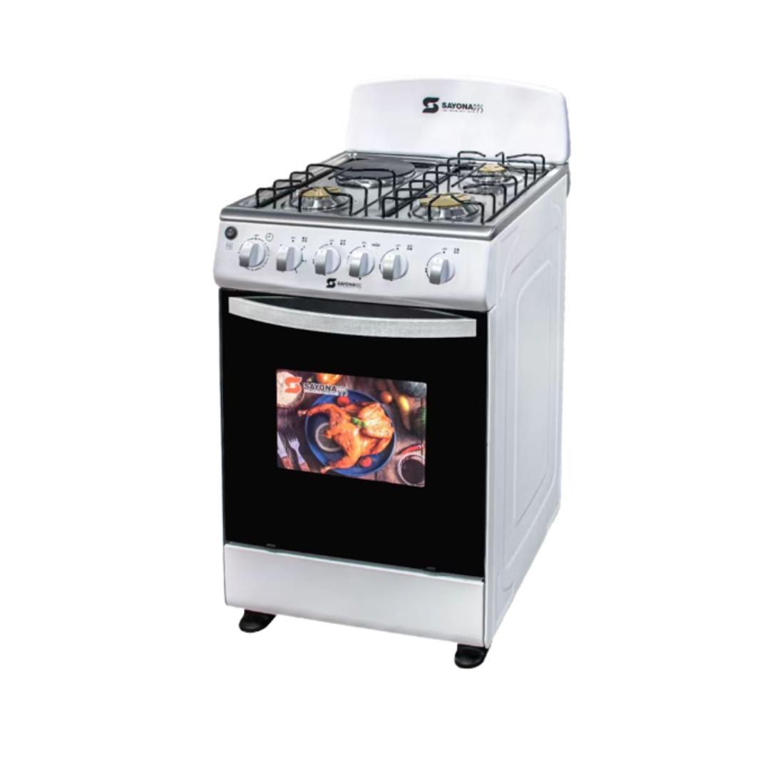 Sayona standing gas cooker 3 gas + 1 Electric hot plate with 60L gas Oven 50x55x85cm