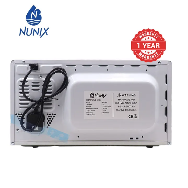 Nunix C20MX Microwave 20L Manual Electric Oven 700W Glass Turntable Operating Frequency 2450MHz 6 Microwave Power Level defrost feature with Child Safety Lock