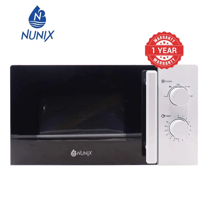 Nunix C20MX Microwave 20L Manual Electric Oven 700W Glass Turntable Operating Frequency 2450MHz 6 Microwave Power Level defrost feature with Child Safety Lock