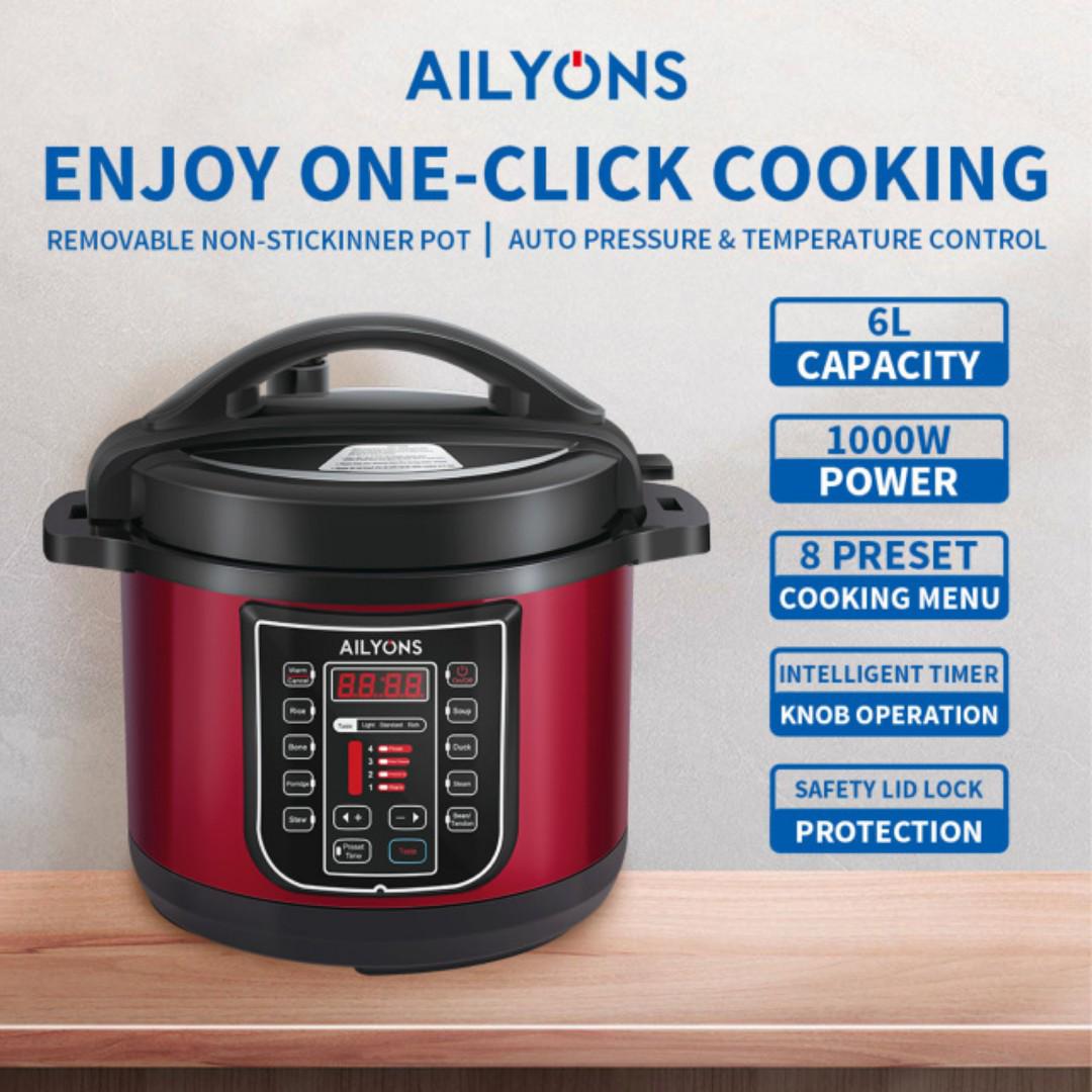 EPC-6A1 6L Ailyons Electric Pressure Cooker With 8 preset programmes 6L EPC-601 Ailyons Electric Pressure Cooker multifunctional  with Multi Function menu 6L Ailyons multifunction pressure cooker
