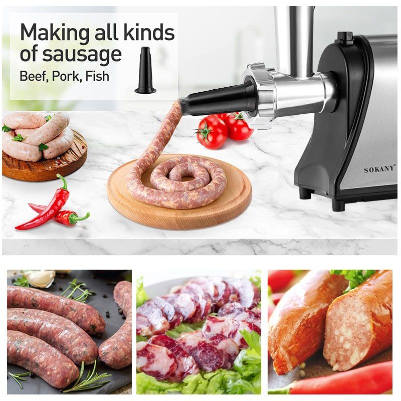 SK-093 Sokany meat mincer 1500Watts Powerful Meat Grinder 2 Grind Plates Sausage Stuffer Multifunction Stainless Steel Meat Mincer SK-093 Electric meat grinder