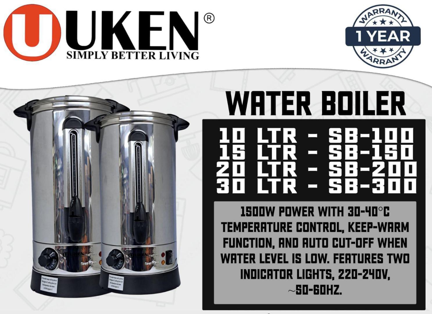 30L Uken electric tea urn kettle boiler and warmer with adjustable temperature control and keep warm function and Auto cut off function when water level is low 2500W Uken water boiler