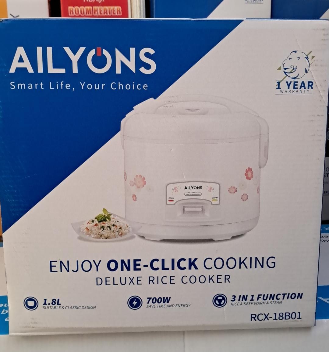 Ailyons RCX-18B01 3-In-1 Deluxe Rice cooker 1.8L Multifunctional rice cooker 700W with Stainless Steel Body Non-stick Removable Inner Pot Automatic Cooking& Warming Function