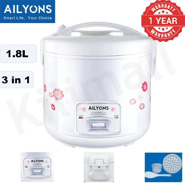 Ailyons RCX-18B01 3-In-1 Deluxe Rice cooker 1.8L Multifunctional rice cooker 700W with Stainless Steel Body Non-stick Removable Inner Pot Automatic Cooking& Warming Function