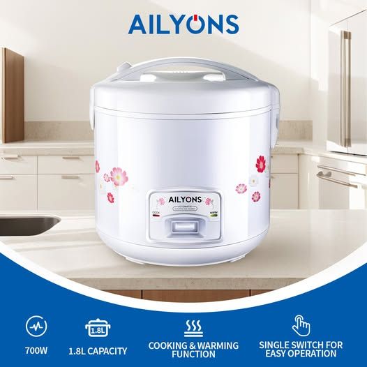Ailyons RCX-18B01 3-In-1 Deluxe Rice cooker 1.8L Multifunctional rice cooker 700W with Stainless Steel Body Non-stick Removable Inner Pot Automatic Cooking& Warming Function
