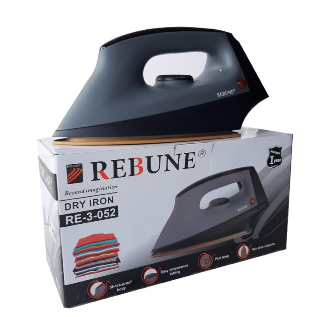 Rebune dry iron RE-3-052 Rebune commercial heavy duty box gray Ceramic gold solplate Silver chrome metal cover 1.6M Cable Cotton wire Auto off thermostat Pilot lamp Power 220-240V 50/60Hz 100