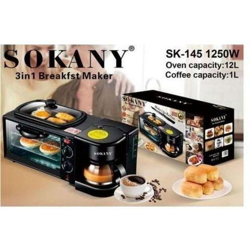 Sokany Breakfast Maker machine 3 IN 1 coffee expresso grill and 12 Litres oven SK-145 Sokany breakfast maker and coffee maker grill machine 1250W