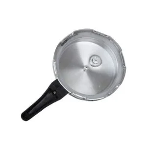 Saral Aluminium pressure cooker 5L Made from high-quality virgin aluminium Comfortable handles for easy grip Compatible with gas stove Metallic safety plug and gasket release system for peace of mind