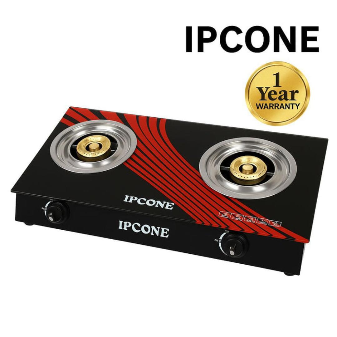 Ipcone Glass tampered 2 burner Table Top gas cooker with auto ignition cooktop black