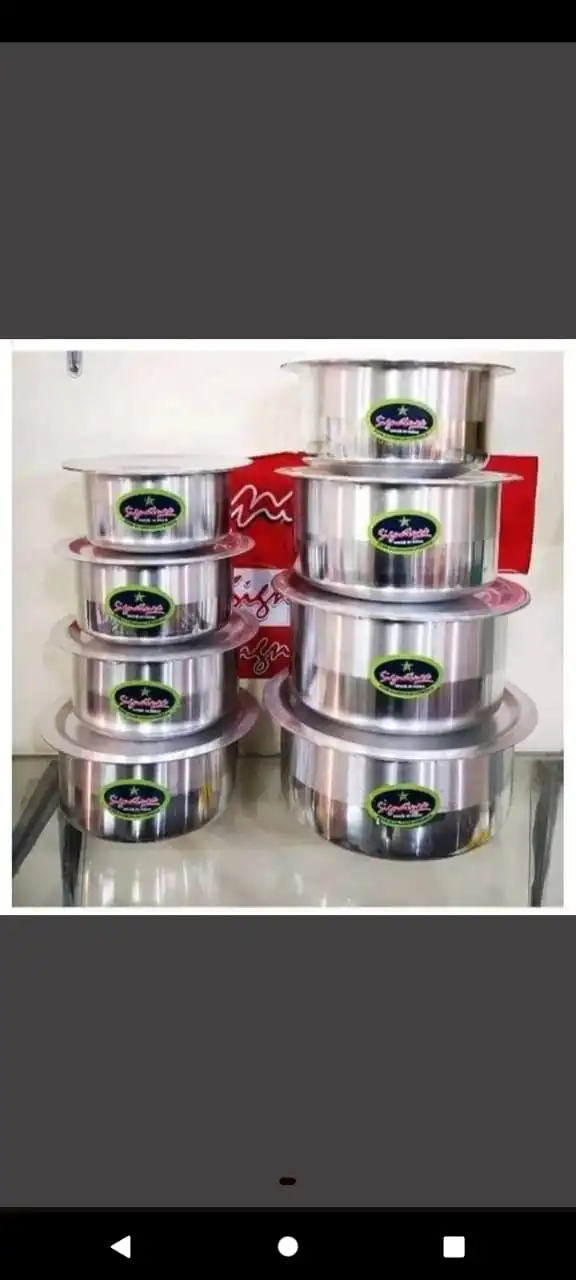 Signature 8pcs pyramid Aluminium Sufurias set 12-19 with lids suitable for all types of cooking firewood, charcoal gas and electric hobs