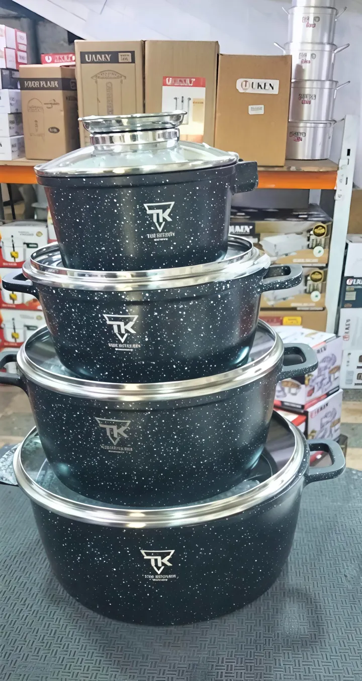 Uken UCW-22DC 22pcs die cast Aluminium induction cookware set with glass lids suitable for induction, gas, infrared furnace and ceramic cooking surfaces granite coated Nonstick Cookware Set