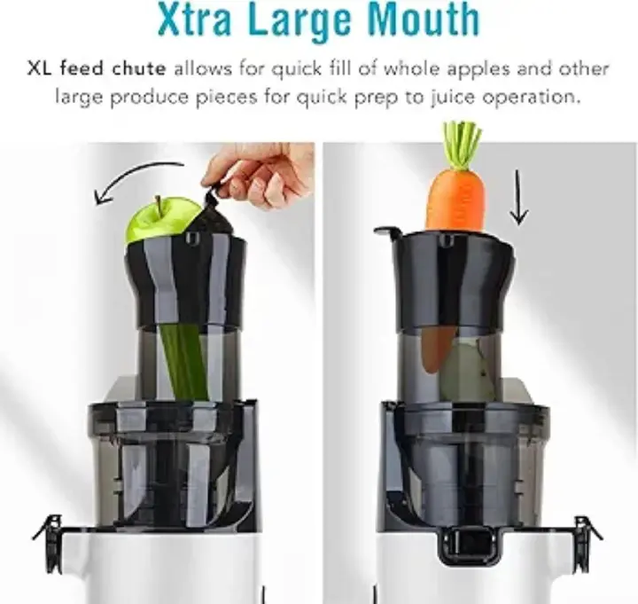 Signature SG-1507 Slow Juicer with 1L juice cup and 150W motor, self feeding system which seperates pulp and juice cold press design and reverse function to eliminate clogging