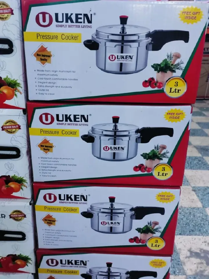 Uken 3L Virgin Aluminium pressure cooker with glass lid and outer lid and single handle 1yr warranty