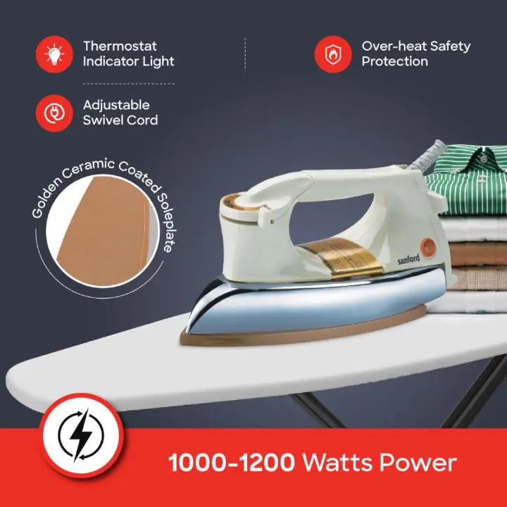 Sanford SF20DI Heavyweight Dry Iron Box with Ceramic Coated non-stick Soleplate 1200W cream color