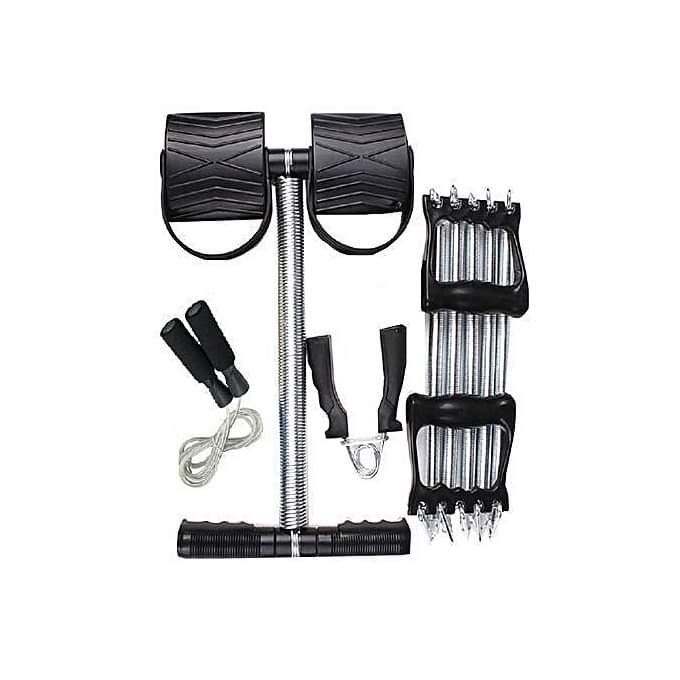4 way Tummy trimmer exercise kit ( A set of 4) Tummy Trimmer Fitness Training kit with jump rope, hand grip and spring action power