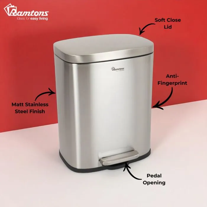 Ramtons 20L stainless steel pedal bin with inner plastic basket soft close lid ramtons pedal bin