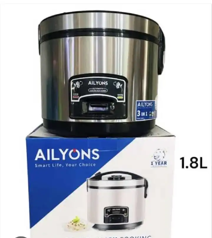 AILYONS DRC18S-AVA1 Deluxe 1.8L Automatic Electric Rice Cooker 3 In 1 with stainless body Silver (1YR WRTY)