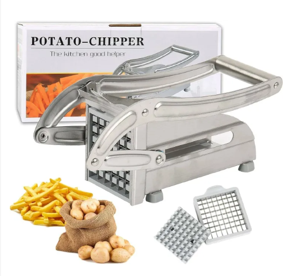 2 in1 French Fry Cutter Stainless Steel Potato Chipper Fast Cutting Heavy Gauge Machine with 36/46 Holes Blades Manual Food Slicer Dicer Multifunction Vegetable Fruit Chipper for Potato,Onion,Carrots