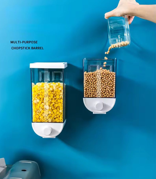 Classy Wall Mounted Separate Rice Bucket Kitchen Cereal Dispenser Transparent Grain Jar Food Storage Box Container Sealed Tanks 1kg containers