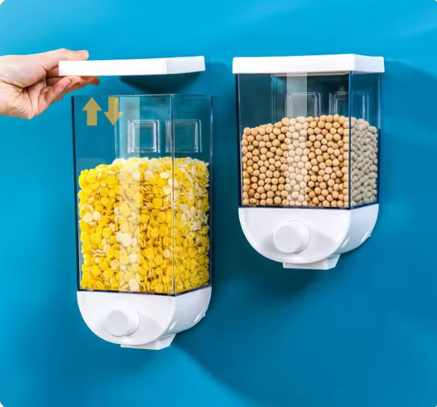 Classy Wall Mounted Separate Rice Bucket Kitchen Cereal Dispenser Transparent Grain Jar Food Storage Box Container Sealed Tanks 1kg containers