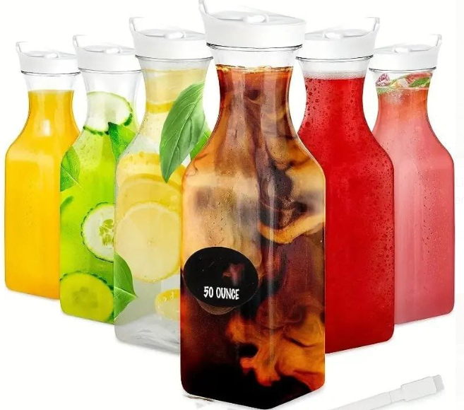 Acrylic Fresh Milk Bottle 1500ml Durable Storage Container lJuice Carafe 1.5 liters with Lids Airtight Drink Pitcher for Fridge Storage Easy Pour for Beverage