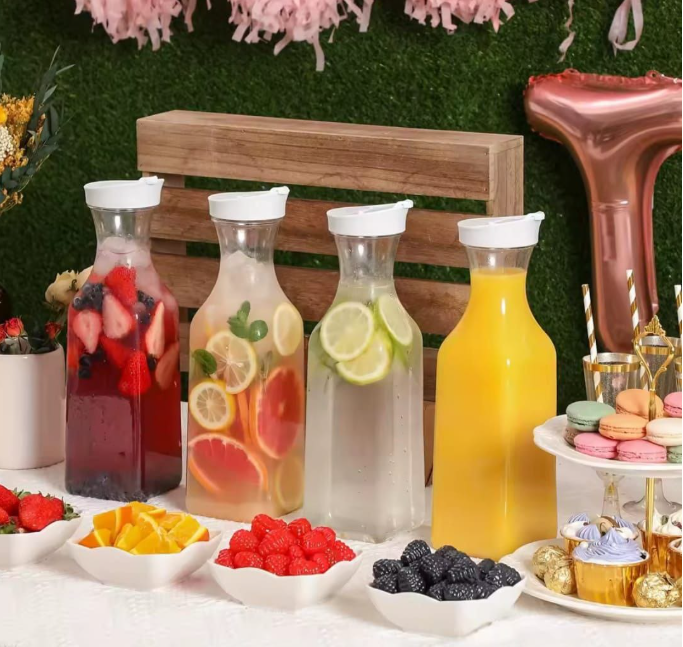 Acrylic Fresh Milk Bottle 1500ml Durable Storage Container lJuice Carafe 1.5 liters with Lids Airtight Drink Pitcher for Fridge Storage Easy Pour for Beverage