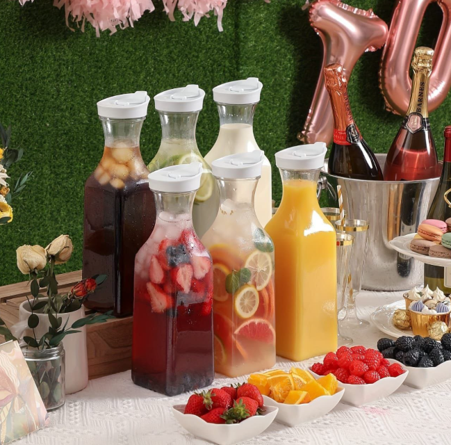 Acrylic Fresh Milk Bottle 1500ml Durable Storage Container lJuice Carafe 1.5 liters with Lids Airtight Drink Pitcher for Fridge Storage Easy Pour for Beverage