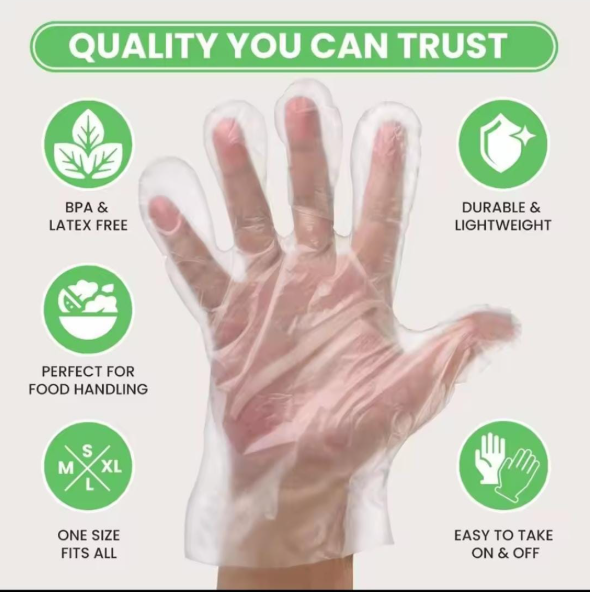 TPE Plastic Gloves a pack of 100pcs Disposable Loose-Fitting Latex Free For Food Prep Hair Dying Kitchen Cooking Translucent
