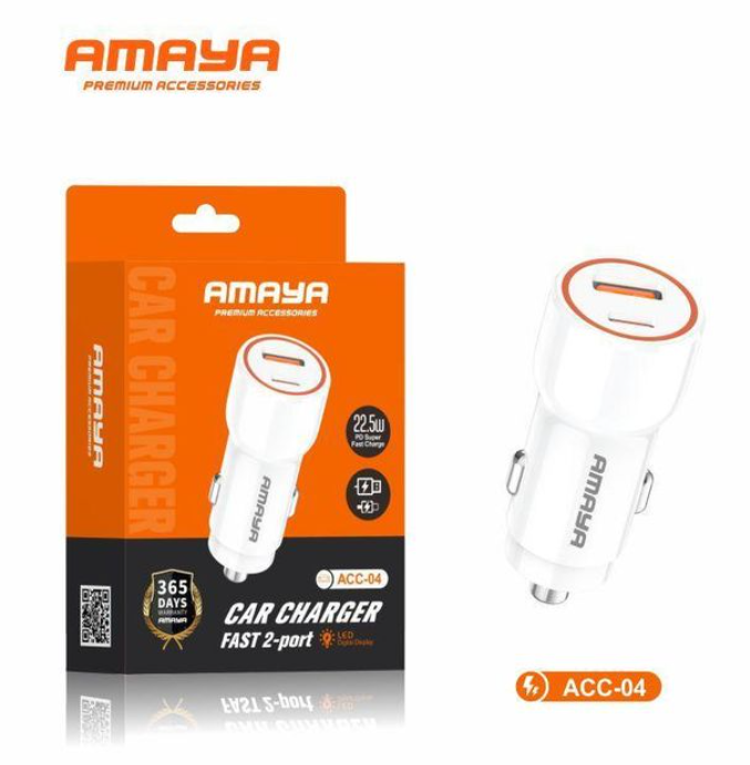 Amaya Car Charger Head, with Dual ports 22.5W