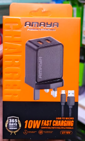 Amaya Original U110C 10W Smart Travel Charger Kit – With Type-C Fast Charging Cable