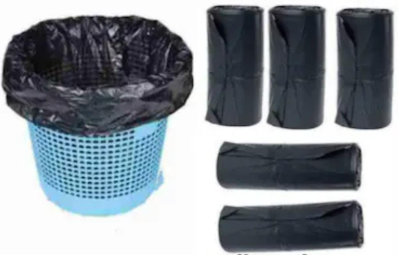 200pcs Black Kitchen Trash Bags Size 45x60cm, Strong & tear-resistant, Leak-proof design – no mess, Thick material for heavy waste, Comes in convenient rolled packs, Durable, portable and disposable.