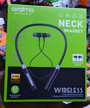 Oraimo Original Wireless Neckband Bluetooth Headset ,Sports Earphones With Deep Bass, IPX5 Waterproof, 8H Playtime & Magnetic Earbuds