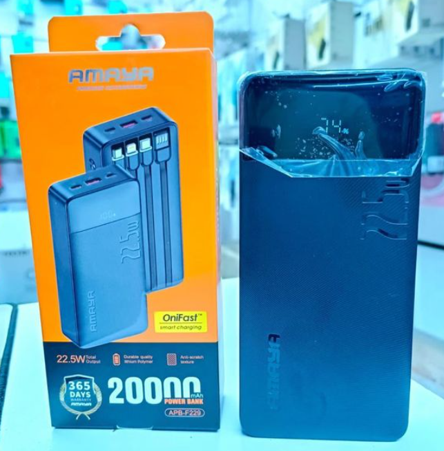 Amaya APB-F229 22.5W SUPER FAST CHARGER 20000MAH POWER BANK, DURABLE QUALITY , ANTI-SCRATCH TEXTURE, 4 BUILD-IN 1 CABLES, DIGITAL LED DISPLAY