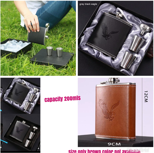 Portable Whiskey Hip Flask Leather Wrapped Engraved Stainless Steel,.Comes in a nice package and with 2 tot cups  Discreet Alcohol Bottle for Travel, Camping, Gifts