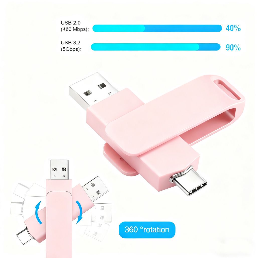 Pink 256GB OTG USB3.2 Type-C Flash Drive Disk Metal Pen Drive Stick U Disk Flashdisk 2in1 Pendrive 256G
