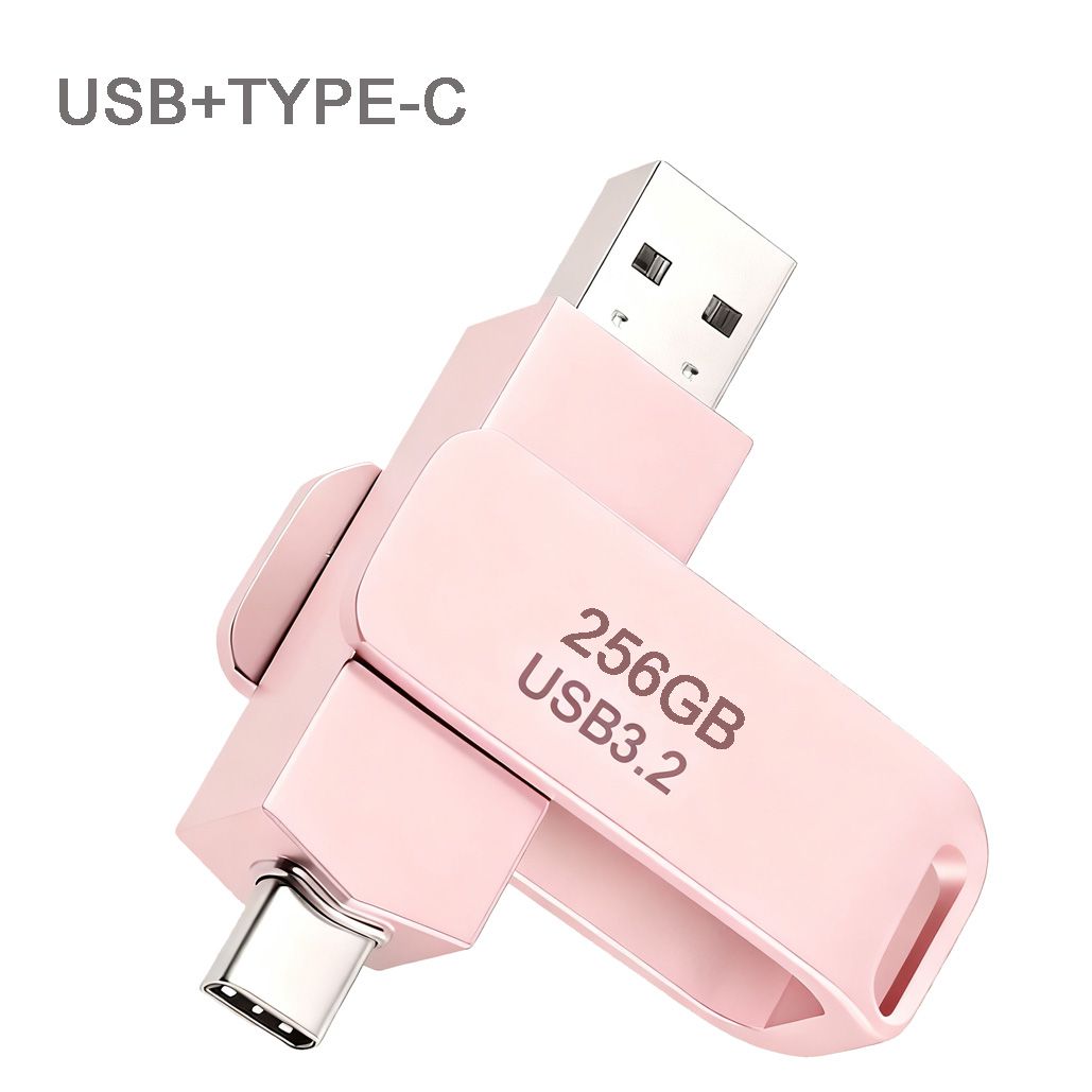 Pink 256GB OTG USB3.2 Type-C Flash Drive Disk Metal Pen Drive Stick U Disk Flashdisk 2in1 Pendrive 256G