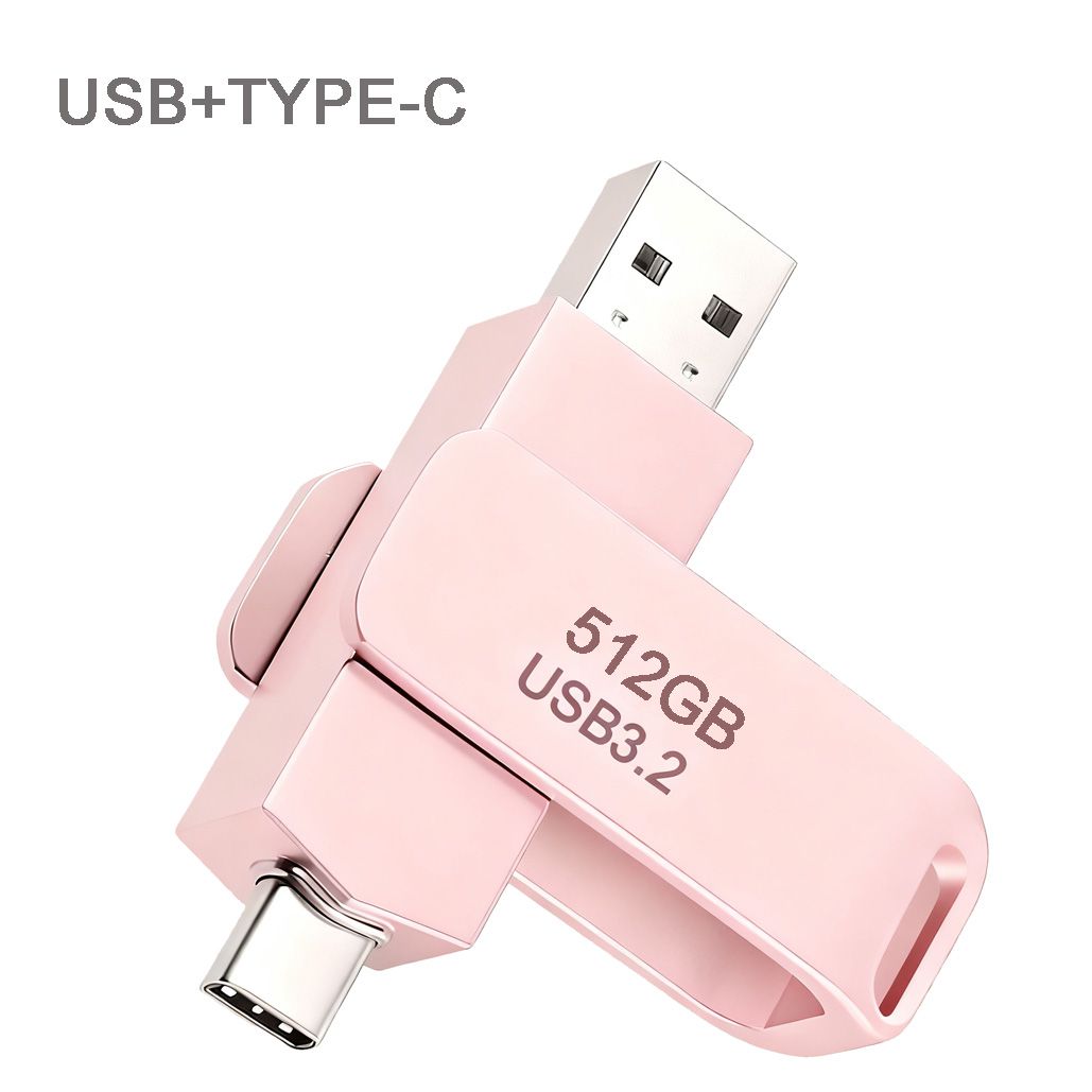 Pink 512GB OTG USB3.2 Type-C Flash Drive Disk Metal Pen Drive Stick U Disk Flashdisk 2in1 Pendrive 512G
