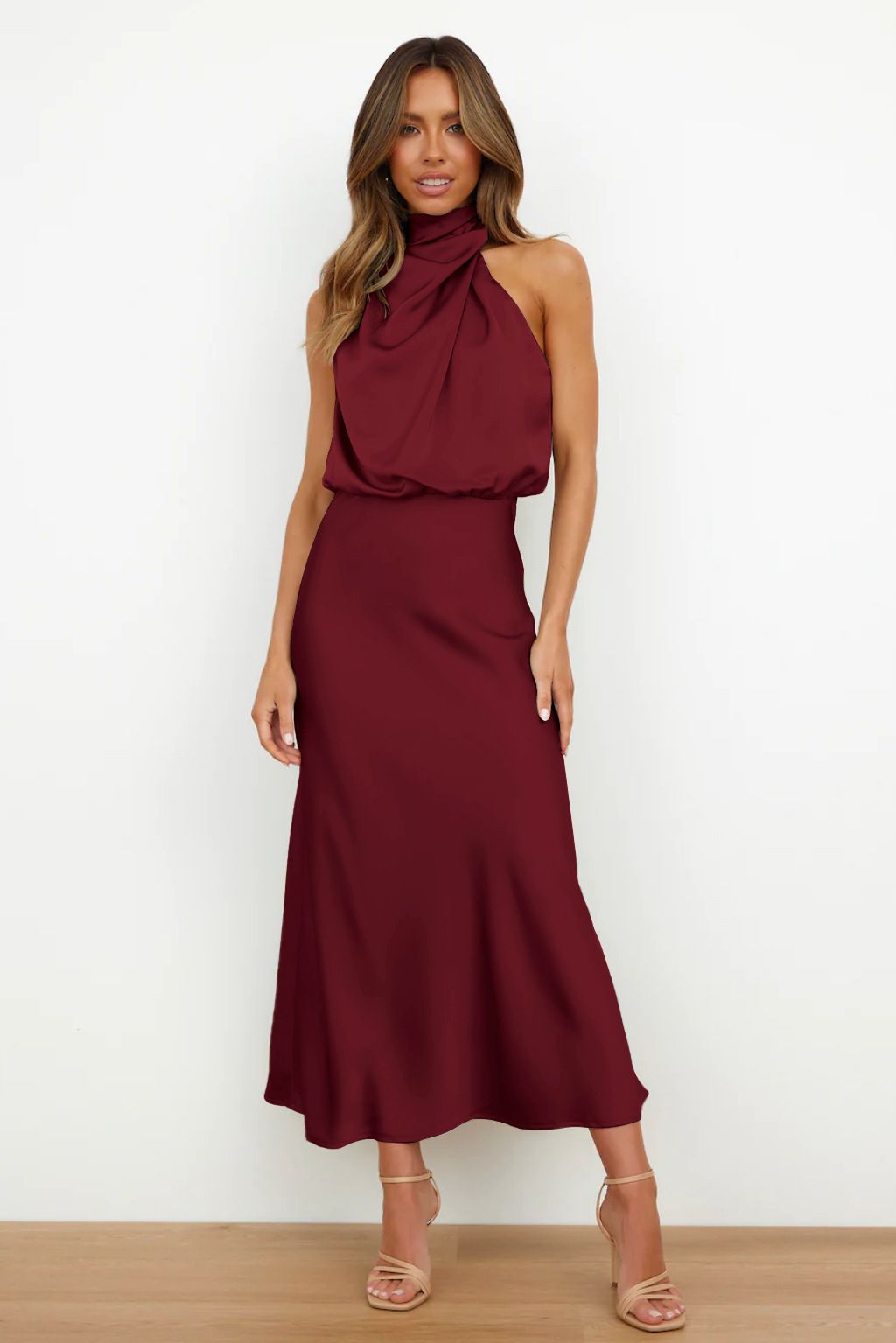 North Africa 2025 Spring/Summer New Arrival Solid Color High-End Satin Sleeveless Dress Fashionable and Elegant Light Evening Dress