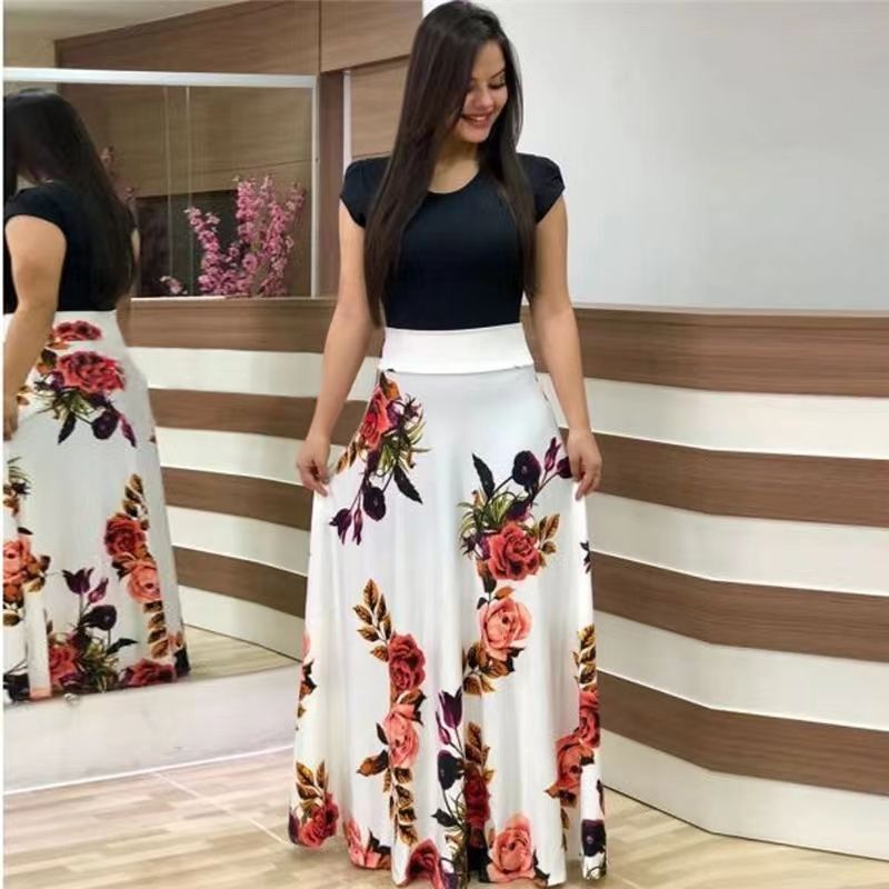 Summer Women  Dress  Casual Elegant  Evening Party Ladies Dresses Girl Clothes Floral Print Color Block Round Neck Beach Party Short Sleeve Maxi Dress Fast delivery within 1-5 days