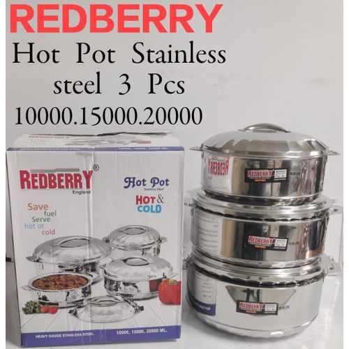 3Pcs of Redberry Stainless Steel Big Capacity Hotpots Insulated Casserole Hot Pots for Serving Food and Keep Food Hot Serveware Dish Set 10000, 15000 and 20000ML) Hot Pot