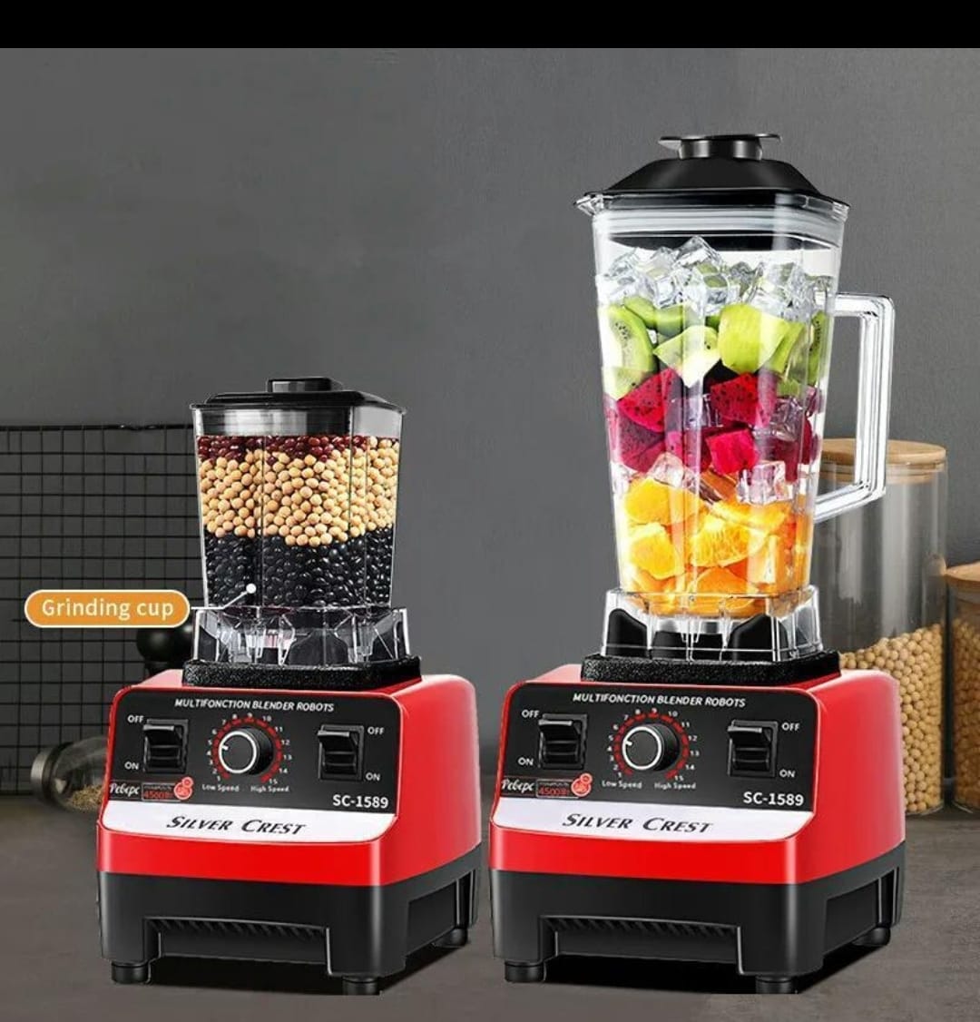 Silvercrest Heavy Duty Commercial Pro Blender + Grinder Jar 2in1 Silver Crest Blender Juicer Mixer for Fruits and Vegetables Juicer Household Appliances 4500W