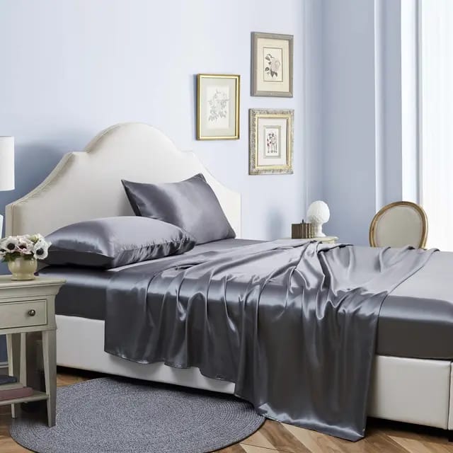 Mulberry 6Pcs of King size-Luxury Silky soft Fitted Bedsheets (1 flat and 1 Fitted Silk bedsheet and 4 Pillow cases )